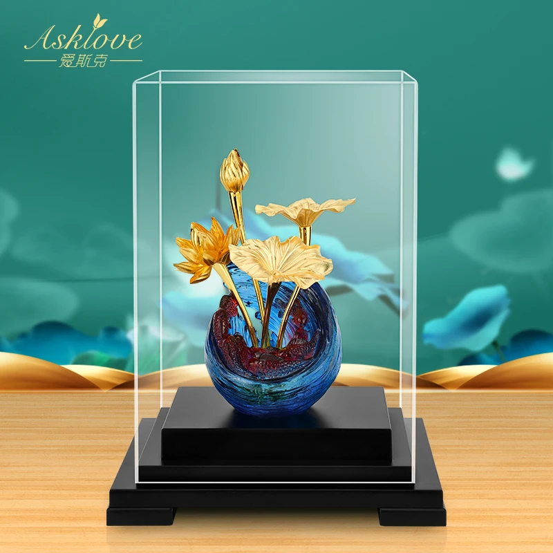 

Gold Foil Lotus Porch Decoration Ornaments Modern Living Room Office Bookcase Wine Cabinet TV Cabinet Home Accessories Crafts