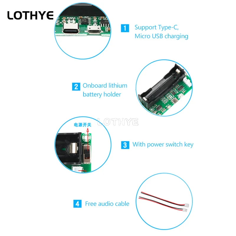 PAM8403 Bluetooth 5.0 power Amplifier Board module Lithium Battery Holder Dual Channel 2*3W Stereo Amplifiers Active Speaker DIY