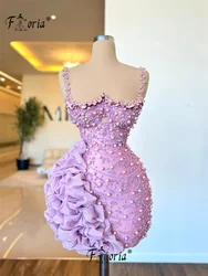 Lavender Pink Luxurious Cocktail Dress Stunning Pearls Beading Ruffles Short Prom Homecoming Party Dresses Mini Elegant Gown