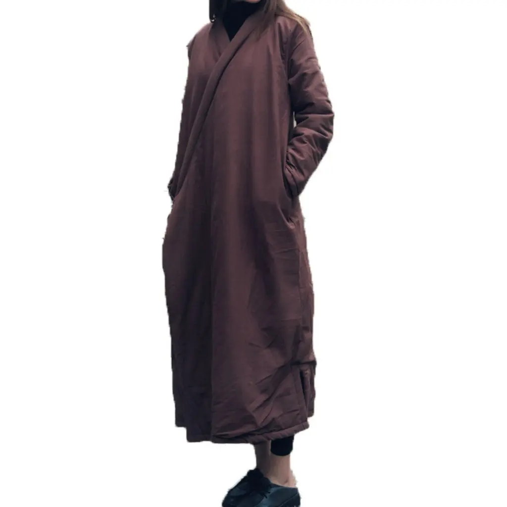 

Длинная хлопковая стеганая куртка в этническом стиле с художественными наклонными лацканами, свободное льняное хлопковое платье, халат дзен-монах, женская верхняя одежда в стиле ретро