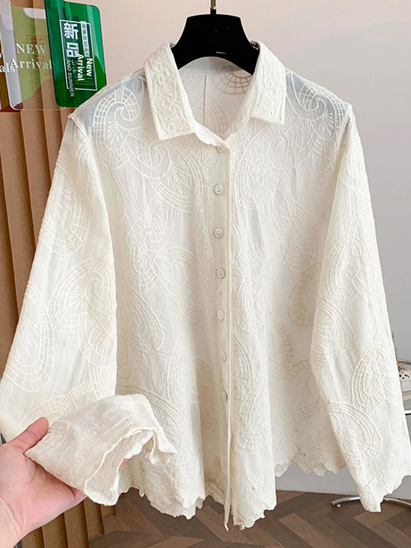 

Женская блузка с длинным рукавом и вышивкой, больших размеров, весна 2026, в корейском стиле, для офиса, уникальная, красивая, модная