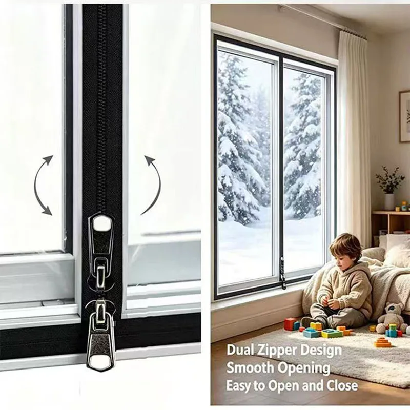 Winter Transparent Wind‑proof Window Insulation Curtain, Self‑Adhesive No‑Drill, Clear View, Blocks Cold Air, Ideal for Home Use