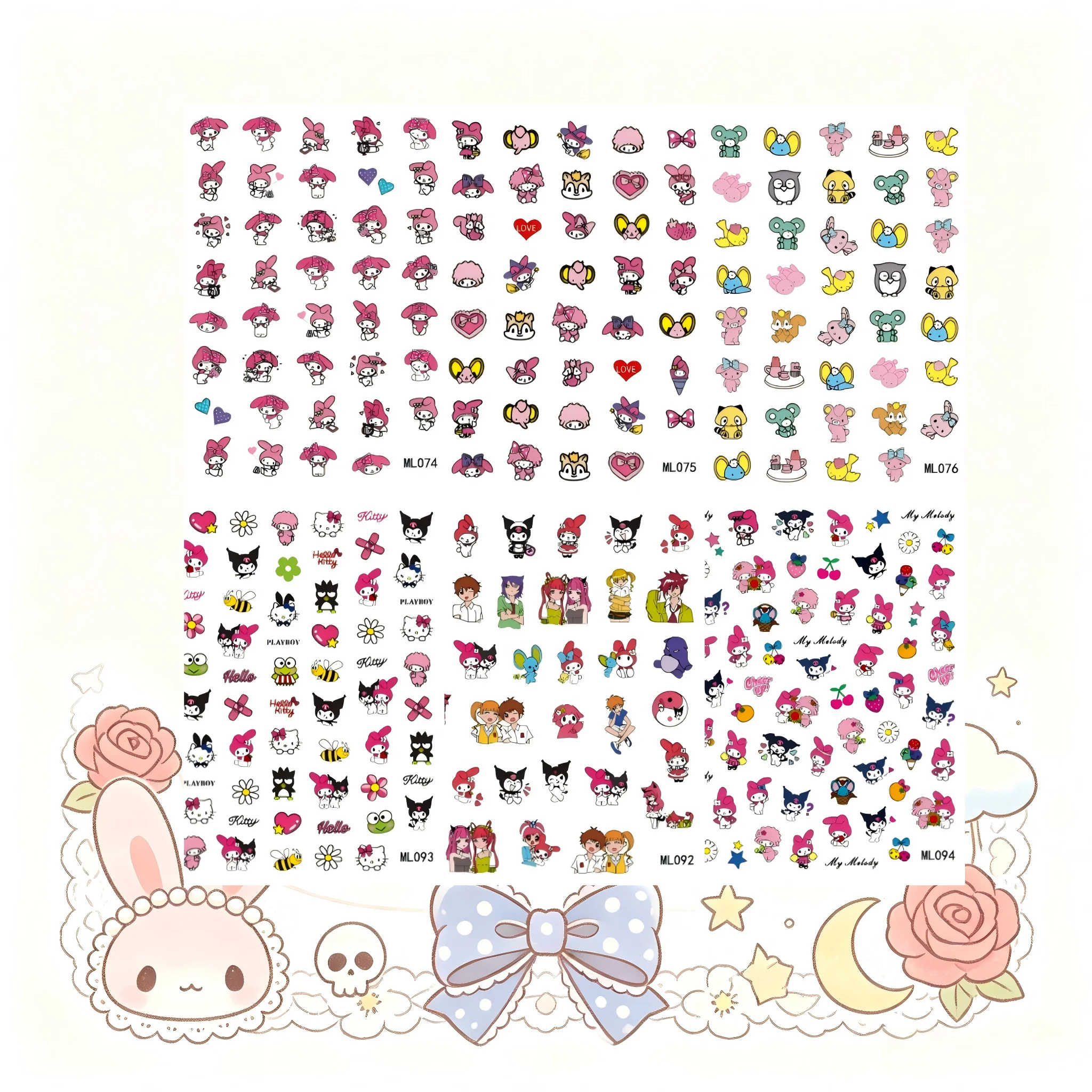 6PCS 5D Sanrio Series Nail Stickers Cool Cartoon Motif Nail Art Accessories Sweet Kawaii Girly Daily Design Style Stickers