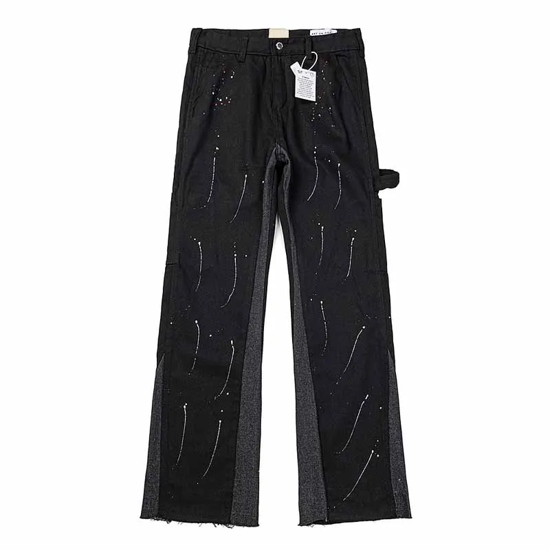 

Tie Dye Jeans American Brand Y2k Retro Men's Jeans Hip hop Streetwear Splicing Washed Denim Pants Slightly Tattered Trousers