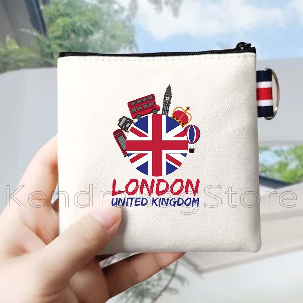 London City Icons England Union Jack Vereinigtes Königreich Stadtbild Big Ben Canvas Geldbörse Schlüsseletui Kleine Tasche Geldbörse Reißverschlusstasche