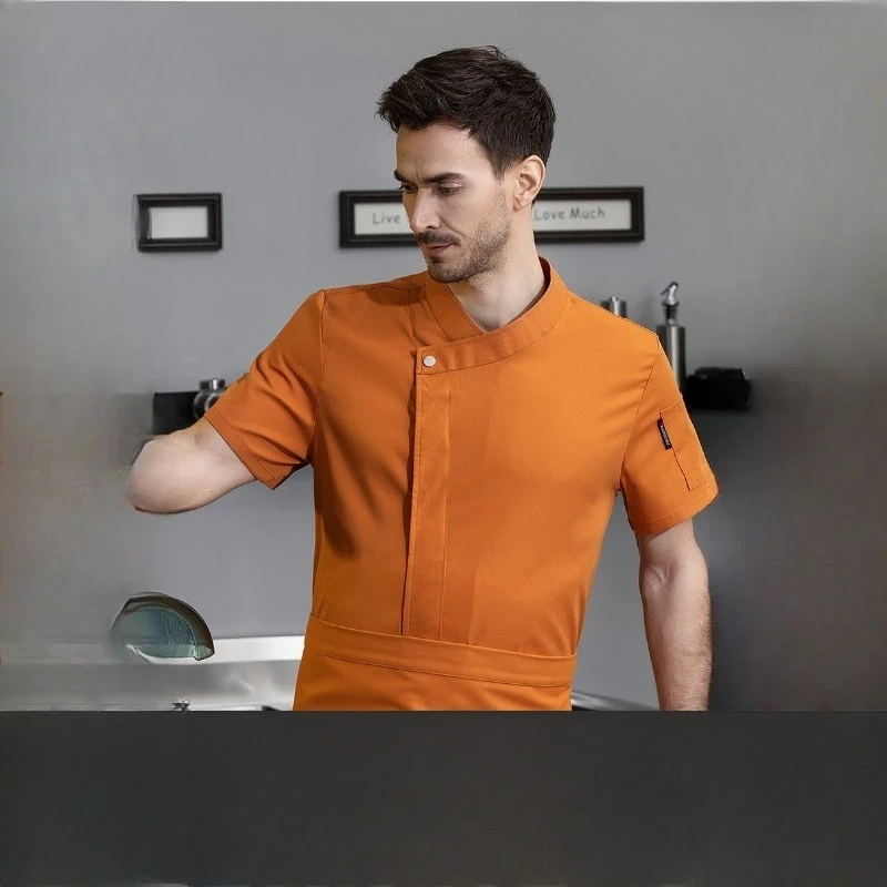 

Униформа шеф-повара, летняя рабочая одежда с короткими рукавами, однотонная, с косым воротником, унисекс, для персонала кухни