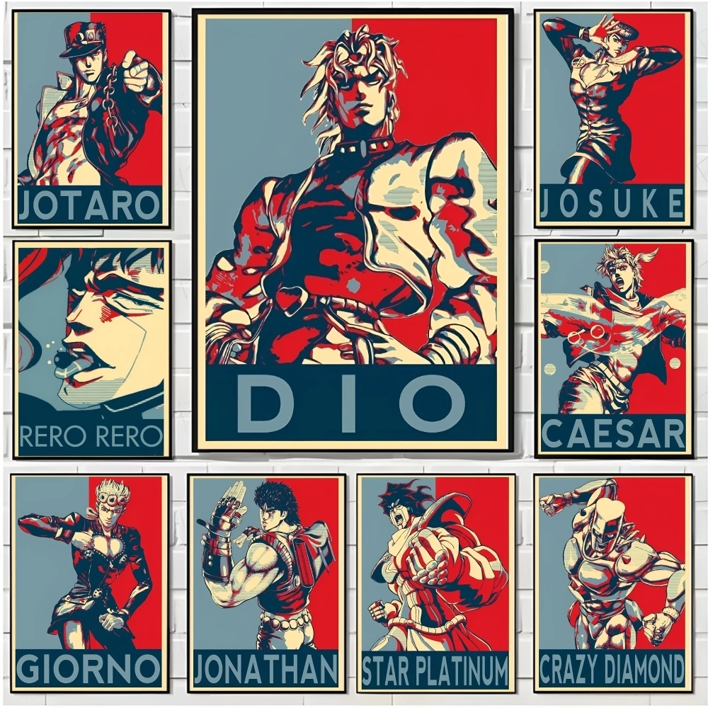 J-JoJo Bizarre Adventure Poster Stickers Mural Painting Self-Adhesive Wall Decals for Bedroom Living Room Home HD Decor Gift