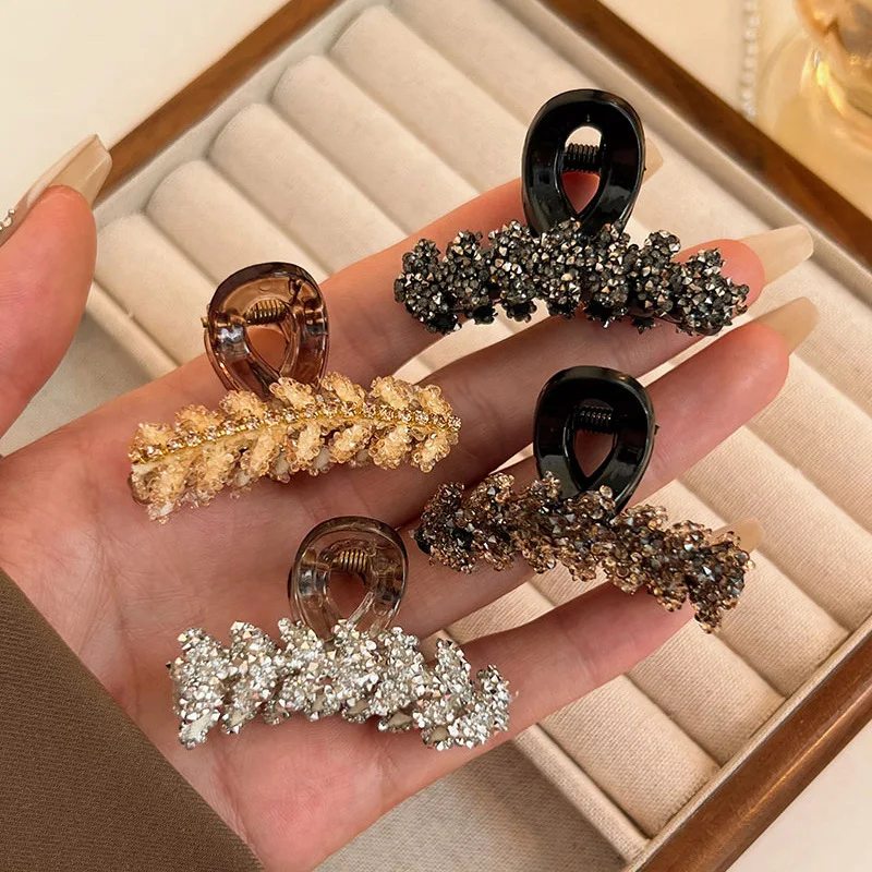 Hair Claw Clip Rhinestone Wheat Small Premium Women Half Updo Back Head Shark Clip Side Bangs Hair Accessories Cute New Style