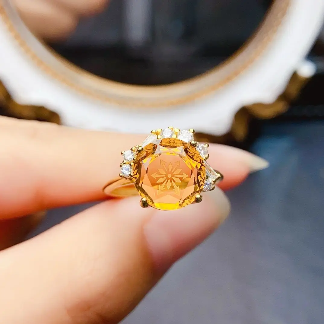 

ZECAA Citrine 925 Jewelry Woman Citrine Ring With Natural Citrine Gemstone 10*10mm Best S925 Silver Lady Woman Citrine Ring