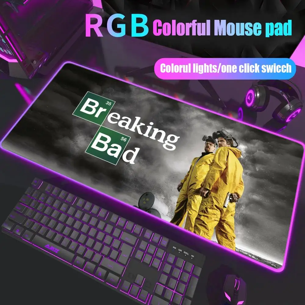 

Heisenberg Breaking Bad Mouse Pad Gamer Rgb Desk Mat Back Light Led Mousepad Setup Gaming Accessories Deskmat Big Mousepad