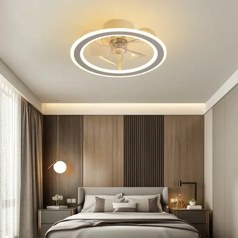 Nordic Ceiling Fan Light Large Wind Ceiling Bedroom Dining Room Fan Shaking Frequency Conversion Integrated Light