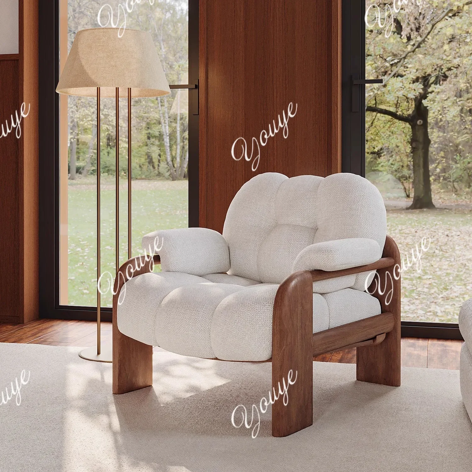 

J Italian Light Luxury Medieval Solid Wood Single Leisure Chair Retro Designer Bed And Breakfast Hotel Single Sofa Chair