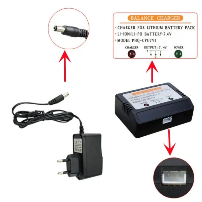 Adaptateur d'unité de charge de chargeur d'équilibre de 7.4V, prise EU US pour Wltoys XK K120 V912V913 Vprosast Chepacks CX-20 CX20 Syma X8 X8G