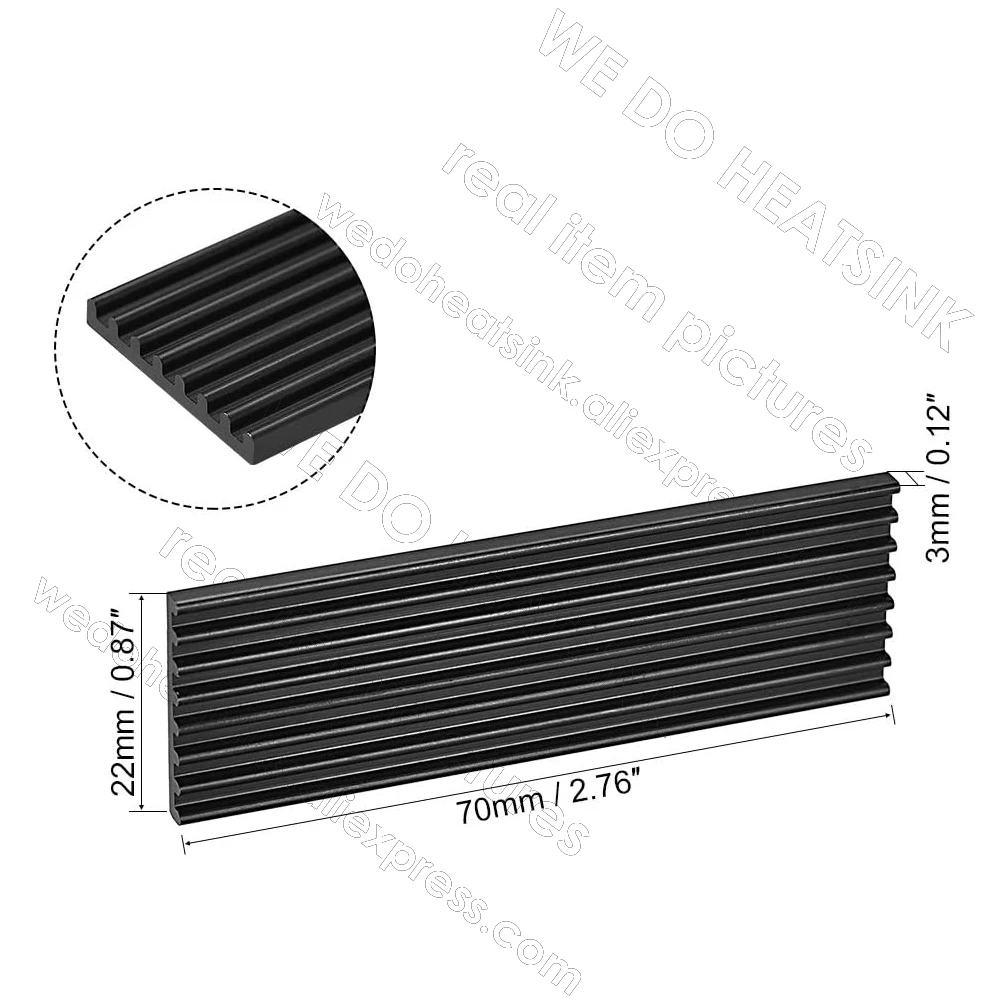 Dissipateur thermique en aluminium noir 14.5x14.5x4mm, ailette fendue pour le refroidissement des régulateurs de MOSFET VRM Stepper Driver avec bandes thermiques