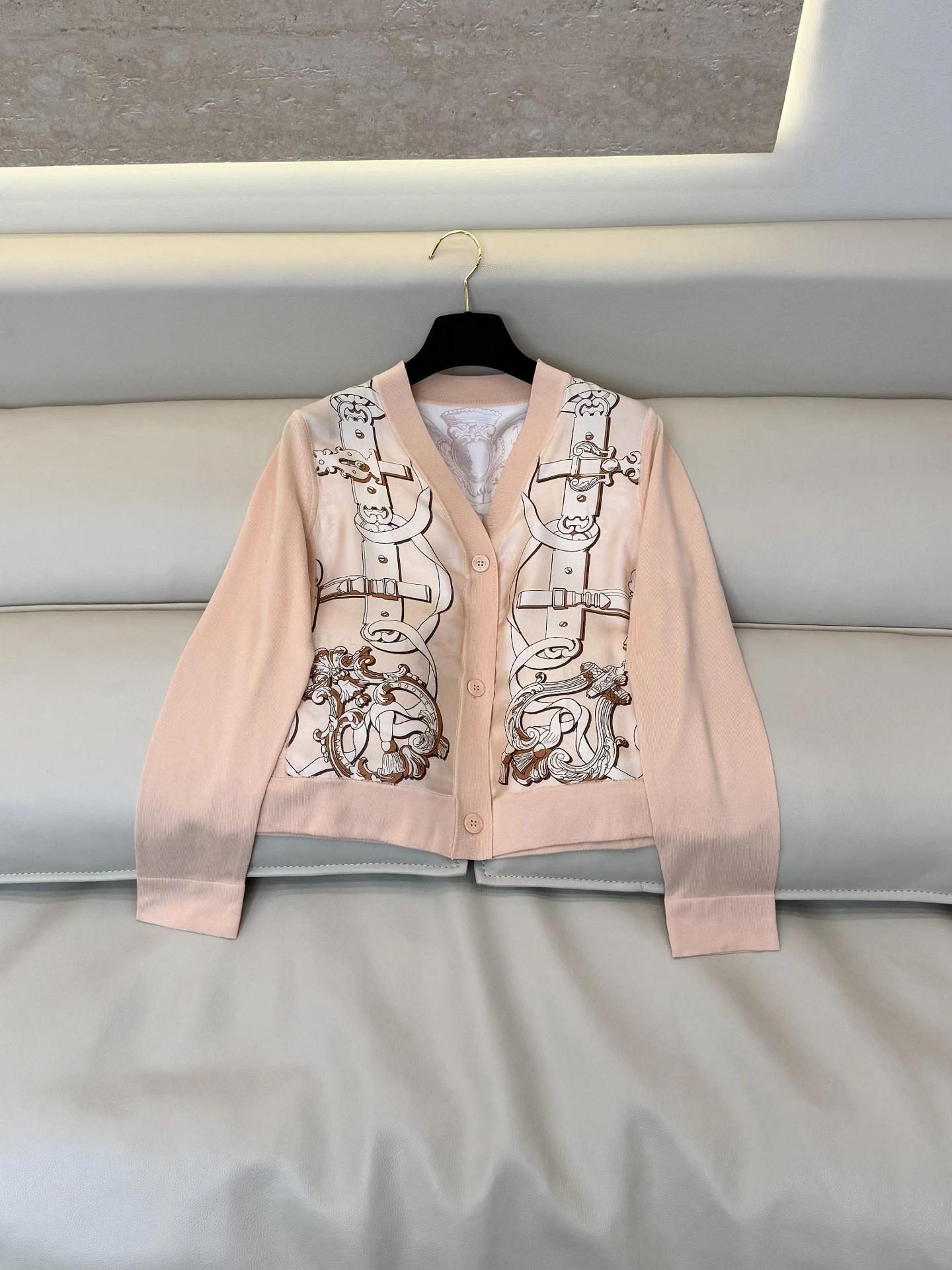 Silk V-Neck Long Sleeve Knitted Open Cardigan Printed Casual Style Soft Silk 100% Autumn New Arrival Women's Fashion Top
