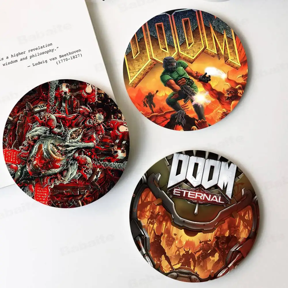 Shooting game D-Doom E-Eternal popular pattern art painted wooden anti-slip coasters, suitable for decoration of living room