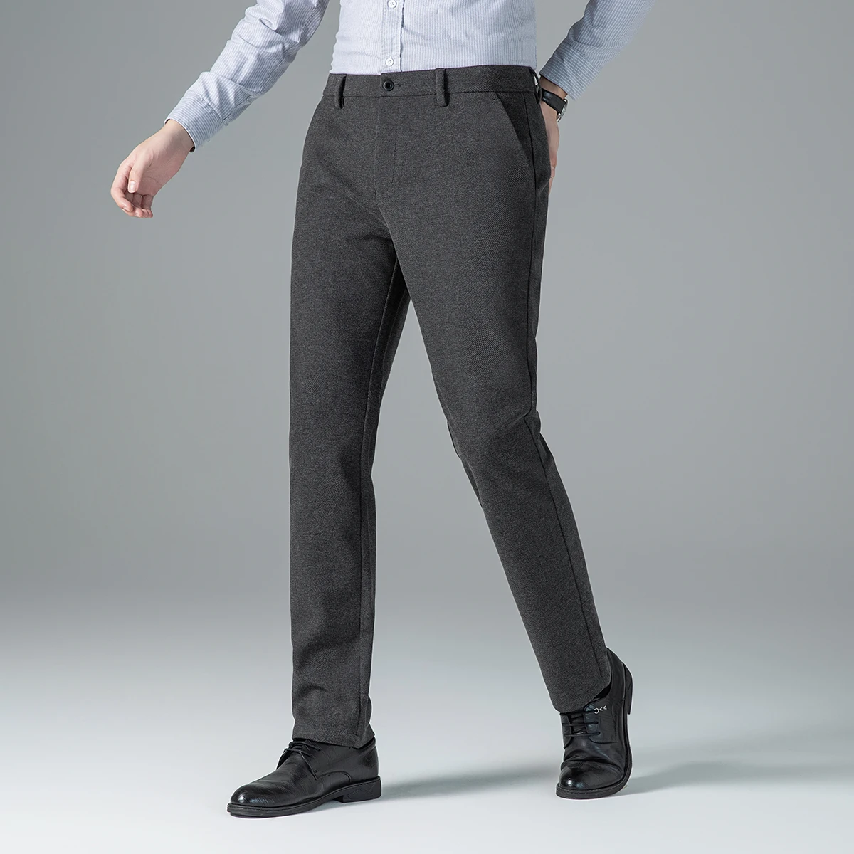 Winter Men Thermal Straight Pant Gray Khaki Black Thick Warm Trouser Business Casual Style Cosy Underwear Simple Basic Look