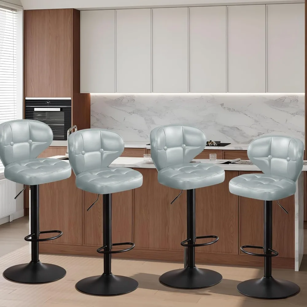 

Bar Stools Set of 4 – Adjustable Swivel 360° Padded Bar Chairs – Counter Height Stools with Backrest & Footrest for Kitchen Isla