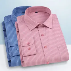 Camisa a rayas de fibra de bambú de manga larga para hombre, resistente a las arrugas, sin planchado, informal de negocios, cargado con bolsillos, Primavera, nuevo