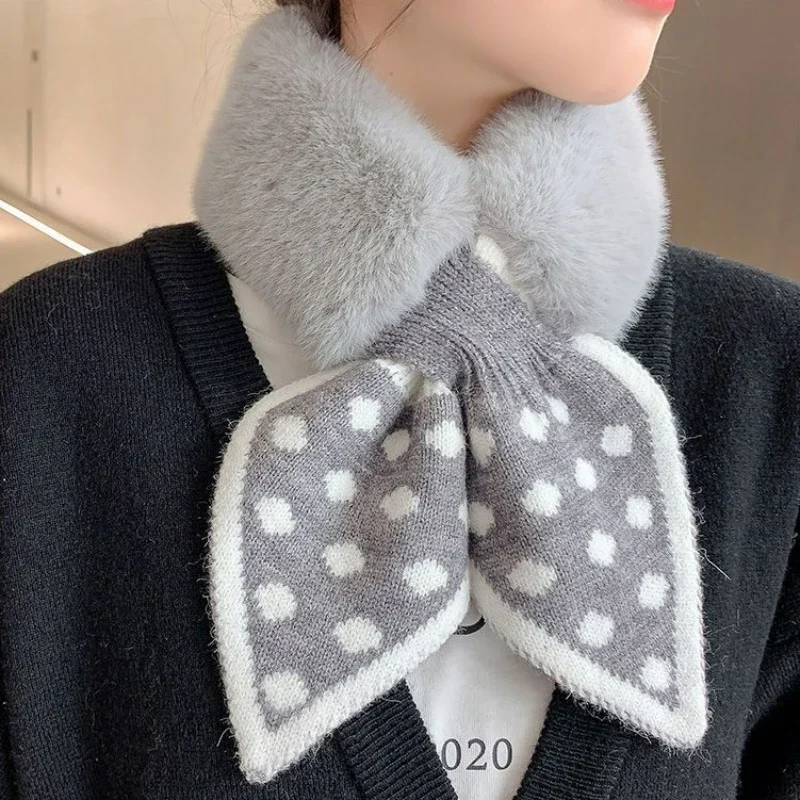 Winter Knitted Faux Rabbit Fur Shawl Cross Scarf Collar Collars and Scarves Neck Cover Women Fashion Neck Warmer Scarf Collar