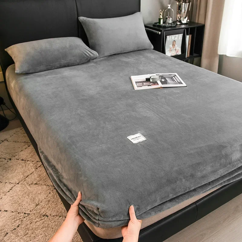 1 قطعة الحليب الشتاء المخملية المجهزة غطاء سرير الشمال بلون أفخم فراش الغطاء الواقي سميكة الدافئة سجادة ضد الإنزلاق للمنزل #3