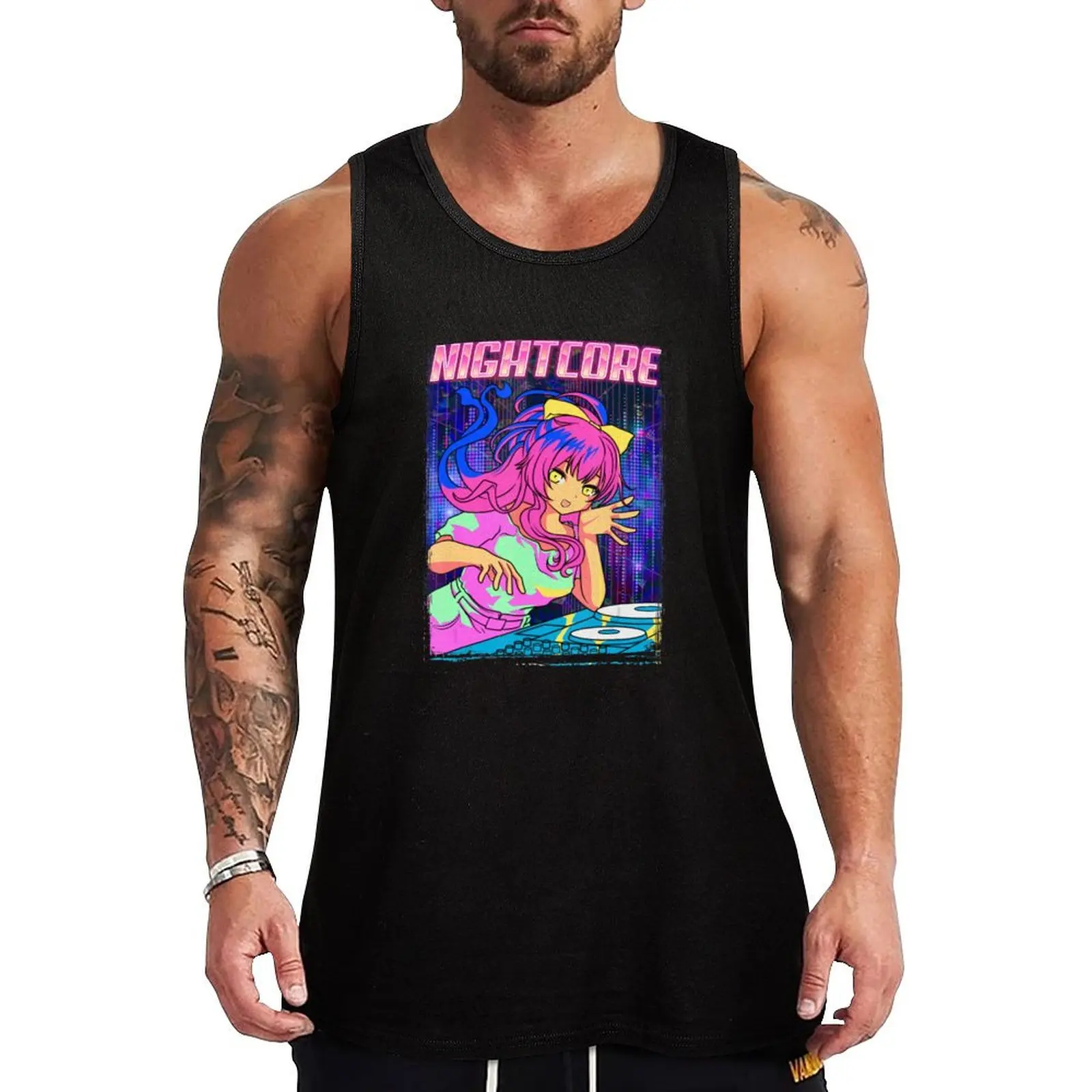 Aesthetic Nightcore Japanese Music Anime Girl Manga EDM Tank Top gym shirt man Vest male bodybuilding