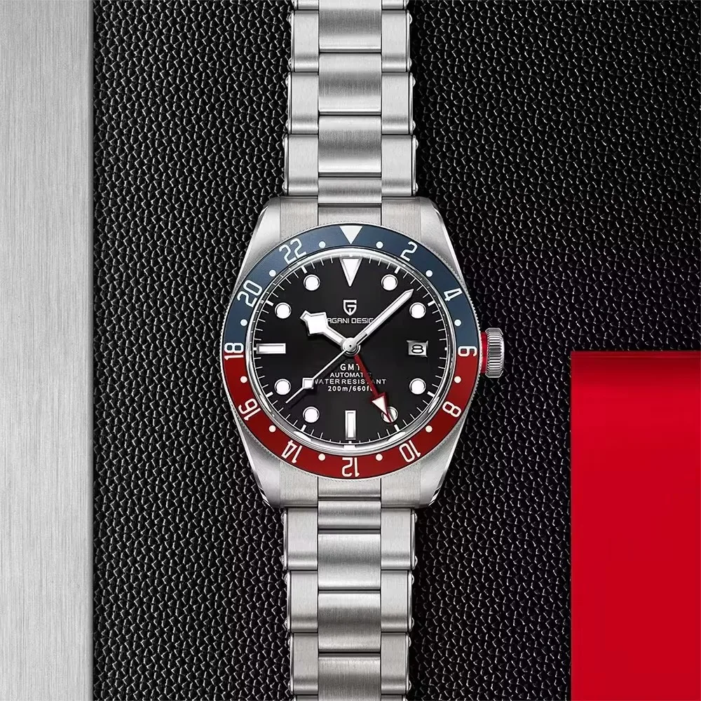 PAGANI DESIGN GMT Luminous Bezel Mechanical Automatic Winding Men Watch Sapphire 200M Waterproof BB58 Sports Supplement Relogio