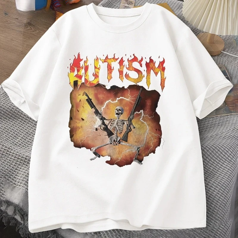 Mens Clothes Tee Shirt Homme Graphic T-Shirts Men Tshirt for Men Ropa Hombre Autistic Funny Skeleton Autism Meme Short Sleeved