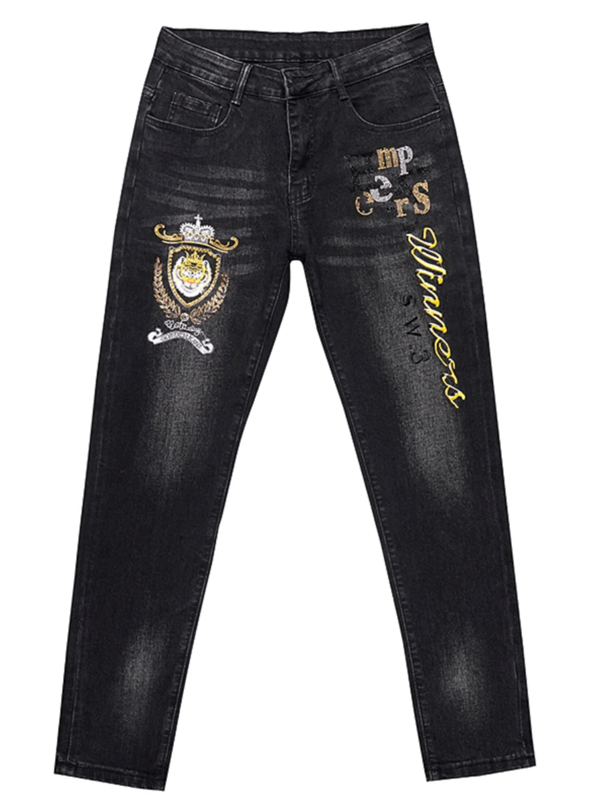 

Мужские джинсы Bla с вышивкой цветов, осенние, винтажные, эластичные, прямого кроя, модные, из хлопкового стрейч-денима, со средней посадкой