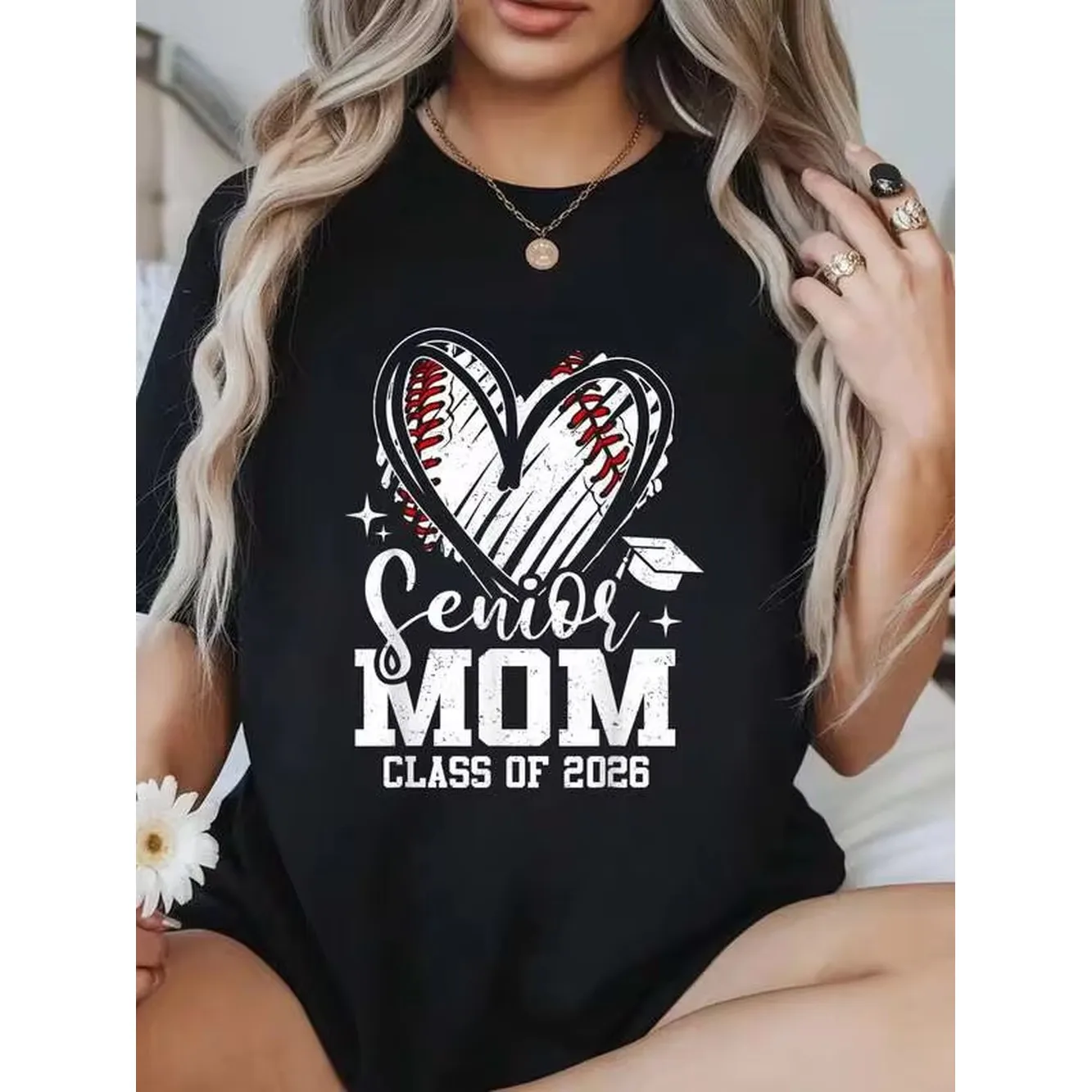 100% Cotton Summer Outfits For Women Senior Mom Class Of 2026 Baseball Graduation Heart T-Shirt Womens Soft Short Sleeve Top, Stylish Comfy Tee For Women Graphic Tees