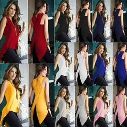 2024 European and American Irregular Back Cross Slim Top Sexy Sleeveless Women's Solid Color Round Neck T-Shirt