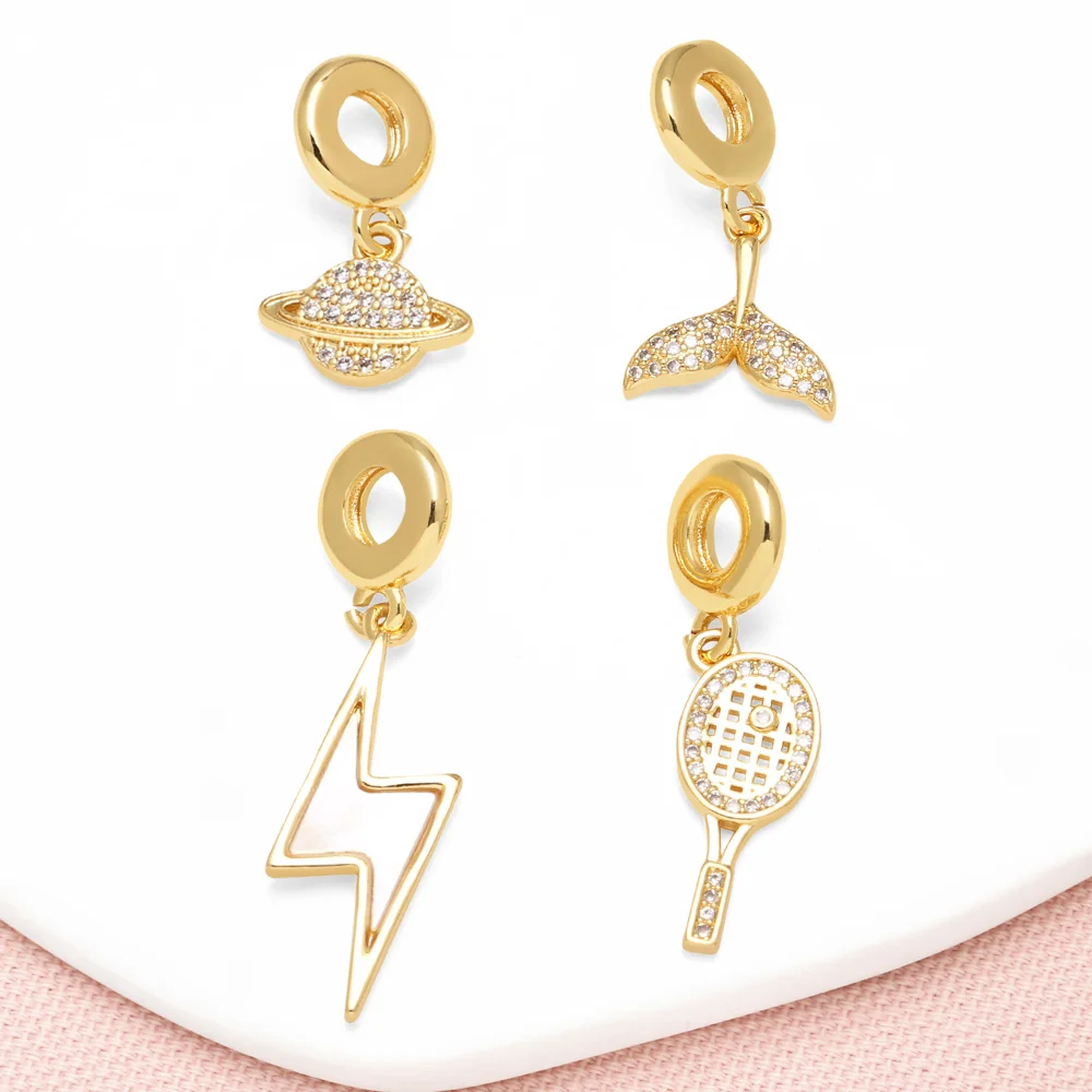 OCESRIO White Crystal Planet Pendant for Necklaces Copper Gold Plated Lightning Whale Tail Jewelry Making Component pdtb674