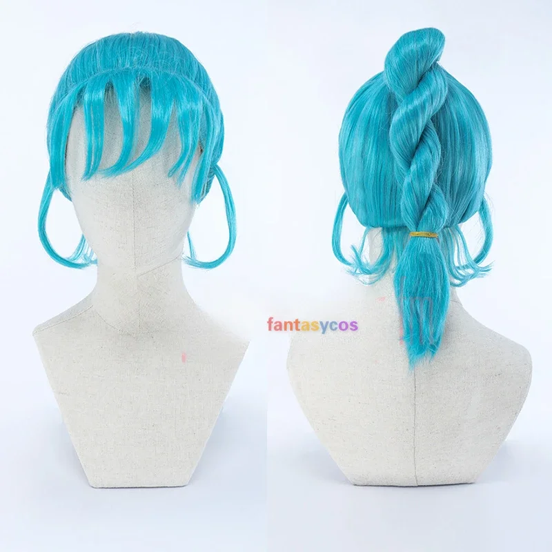 Bulma Wig Buruma Cosplay Wig Blue Braided Wigs Ponytail Pigtails Heat Resistant Hair Halloween Role Play Costume + Wig Cap