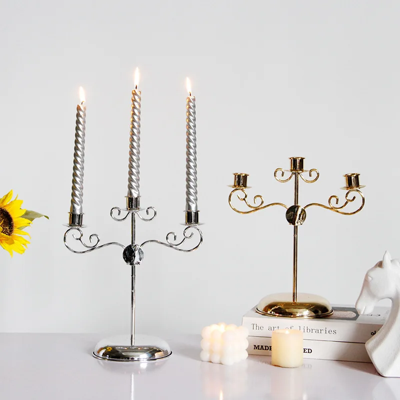 Removable Candle Holders Light Luxury European Style Metal Three-head Candlesticks Christmas Wedding Candle Dinner Ornaments