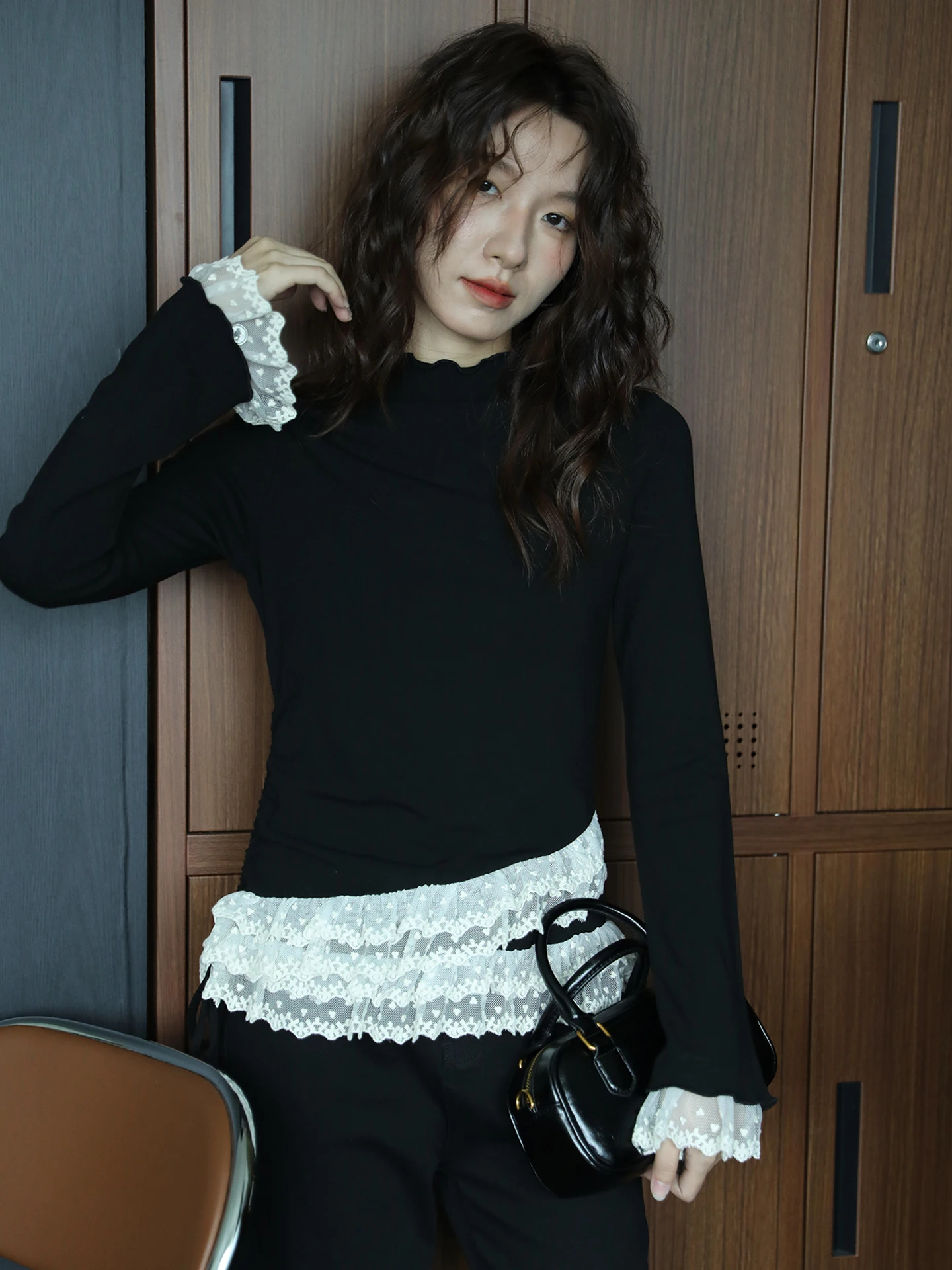 

Топ с эффектом похудения, с высоким воротником, для повседневной носки, с дизайном в стиле пэчворк, для ранней осени, с отделкой по краю