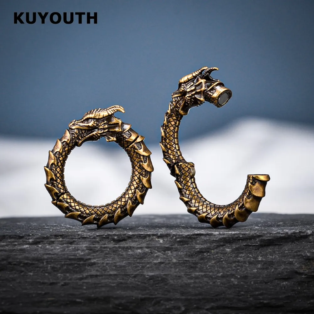 KUYOUTH Trendy Copper Dragon Ring Ear Weight Magnet Earring Gauges Piercing Body Jewelry Expanders Stretchers 5mm 2PCS