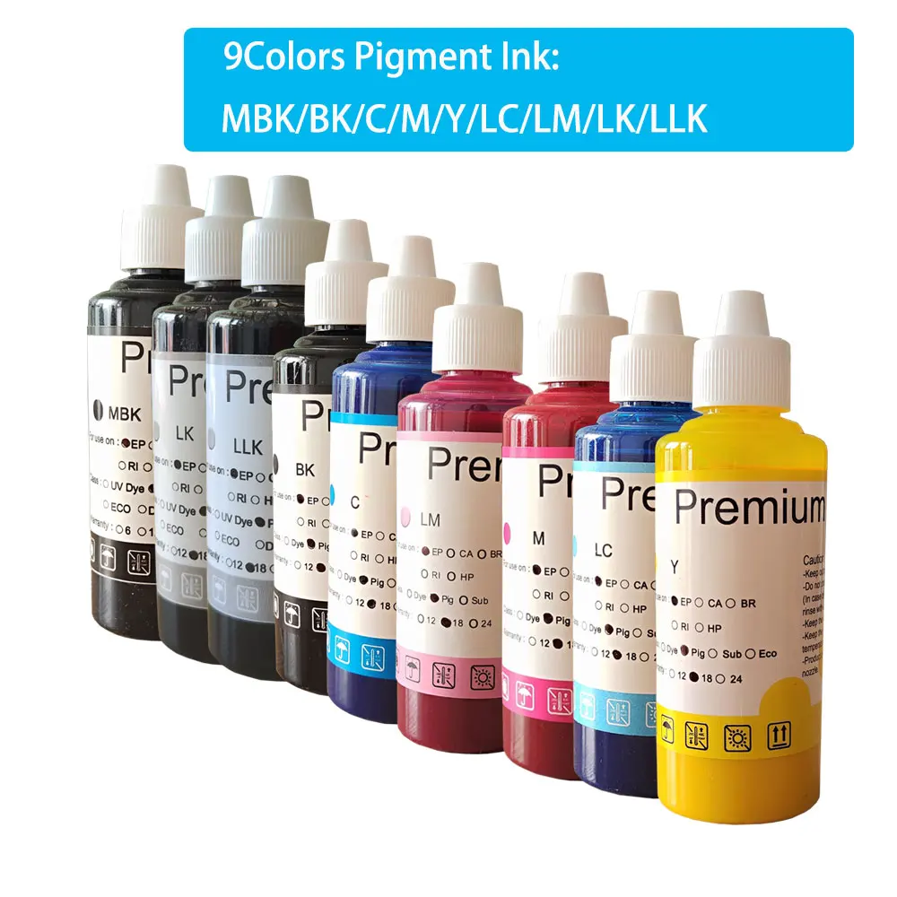

9 X 100ML Premium Pigment Ink for Epson Surecolor P600 P800 P608 P808 R3000 Stylus Pro3880 3800 3850 3890 3885 Refill Ink