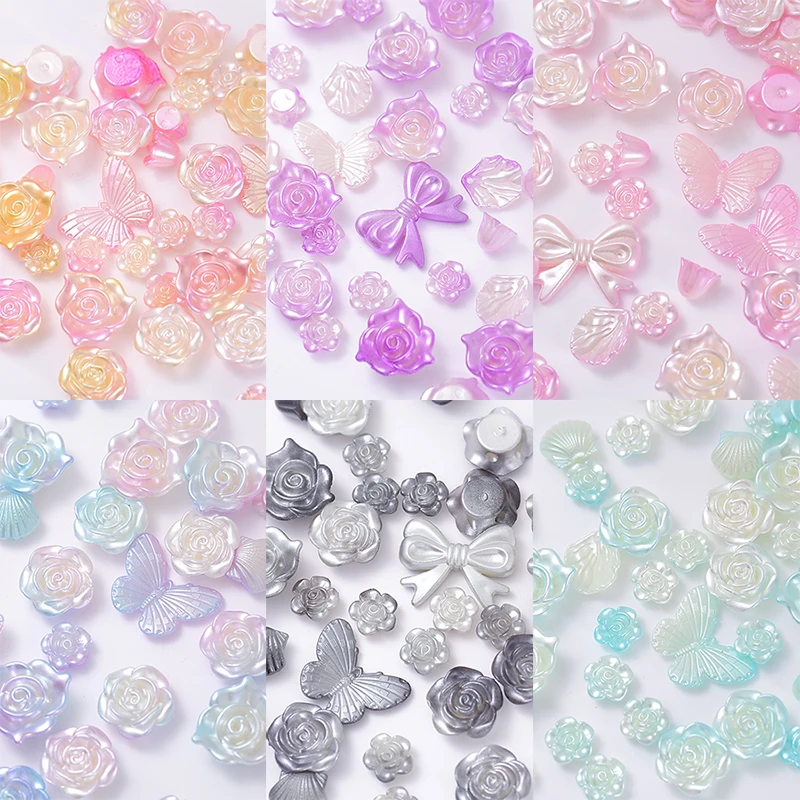 50g ABS Faux Pearl Gradient Mix rose Flowers Acrylic  Beads Shell  Baroque Bead Bulk for Bracelets Jewelry Making Necklaces