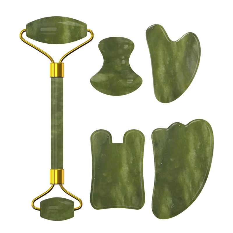 Jade Facial Roller Cooling Slapen Masker สําหรับนวดหน้า Anti-Aging Schraper ชุดลูกกลิ้งนวด