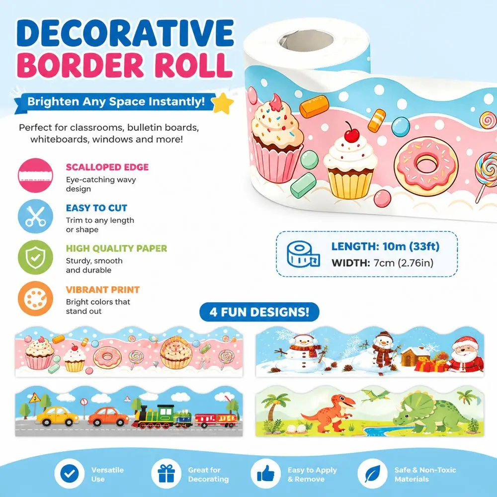 New Flower Bulletin Board Border 10m/Roll Cuttable Classroom Border Trim Scalloped Edge Border Trim Roll Chalkboard Decorating
