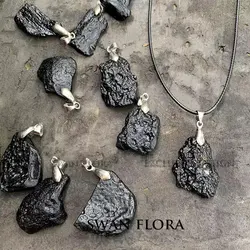 Natural Black Meteorite Irregualr Rough Necklace Men Women Punk Style Tektite Cosmic Power Energy Lucky Health Rope Jewelry