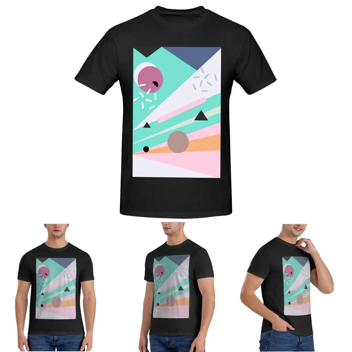 

Retro Geometric Print Colorful Abstract Mid-Century Modern Design T-Shirt T Shirts Men's Short Sleeve Round Neck
