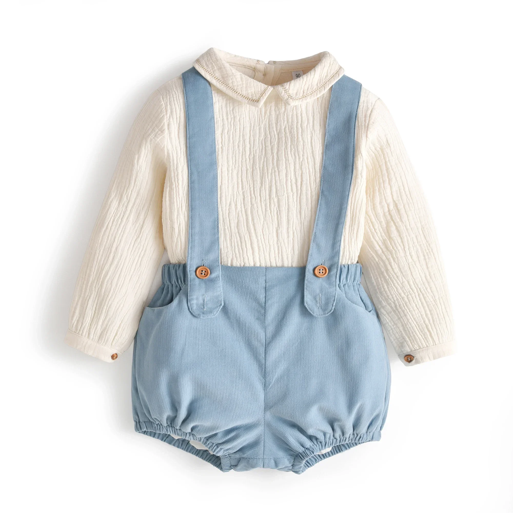 Spanish Baby Clothes Set for Girls Boys 2023 Newborn Infant Cotton Linen Blouse with Shorts Suits Long Sleeve Shirt Top Outfit