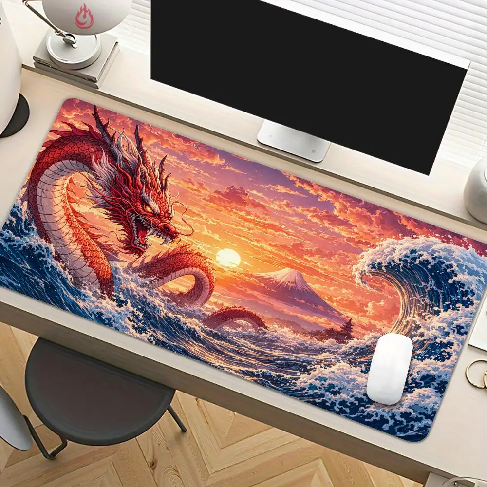 

Большой коврик для мыши с изображением дракона, потрясающий дизайн, нескользящий коврик для офиса, аксессуары для ПК, игровой коврик