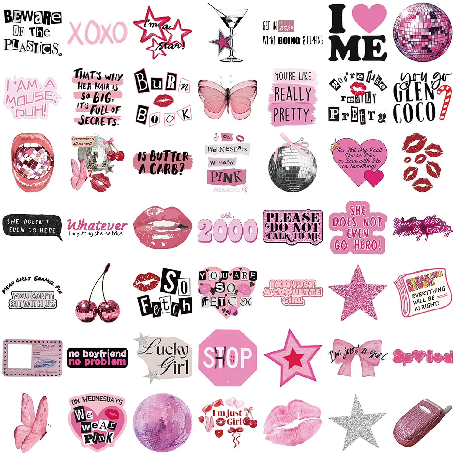 50 stks Ins Stijl Roze Inkt Verse Graffiti Stickers Geschikt voor Bagage Telefoon Gevallen Laptops Waterdichte Cartoon Graffiti Stickers