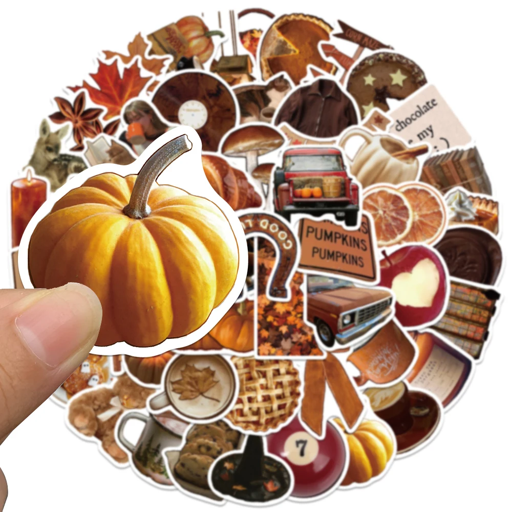 53 قطعة ملصقات الخريف الرجعية خمر الجمالية الخريف الشكر الشارات الحصاد حفلة محمول سكرابوكينغ مخطط زجاجة ملصق