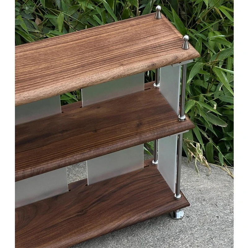 

Creative walnut multi-layer stainless steel rack with optical axis design – antique style, ideal for small kitchens/apartments.