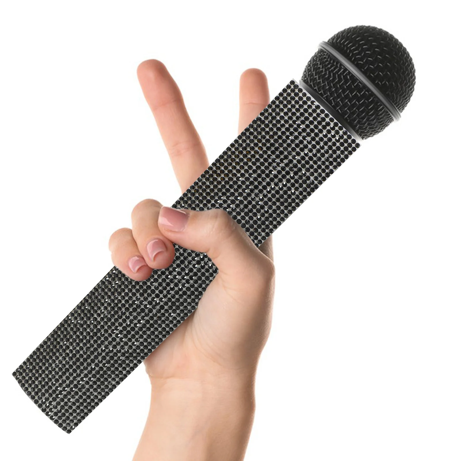 

Wireless Microphone Diamond Cover Rhinestone Pattern Durable Compatible Easy Apply Mic Handle Sleeve Replacement