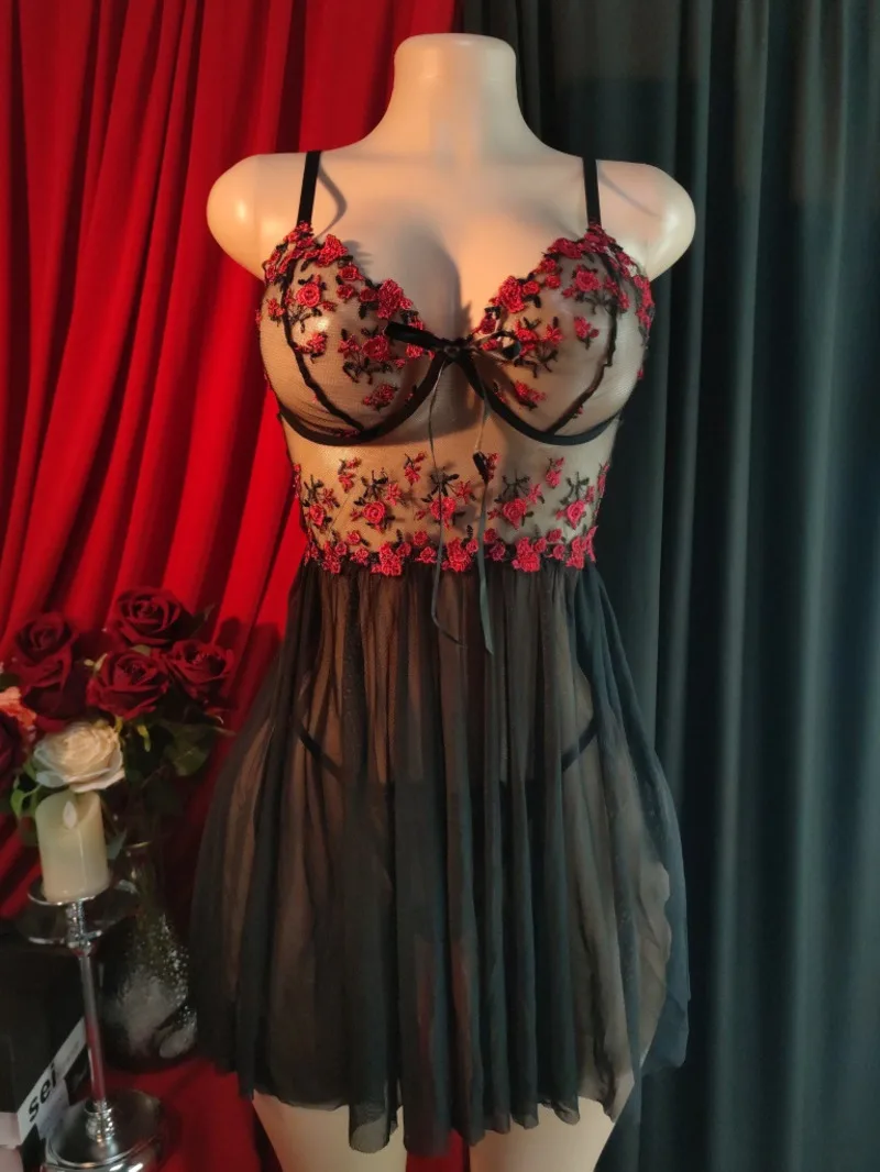 

Сексуальная сетчатая ночная рубашка, платье-бретелька для женщин, сексуальное кружевное прозрачное женское платье без рукавов с открытой спиной и глубоким V-образным вырезом на подтяжках MURO