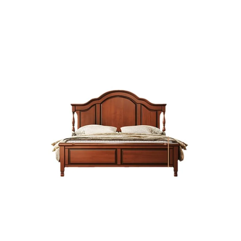 

American all-solid wood bed, retro log furniture, European simplicity, high box storage